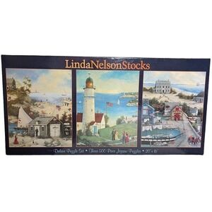 Linda Nelson Stocks Deluxe Puzzle Set Three 500 Piece Jigsaw Puzzles SEALED 1999